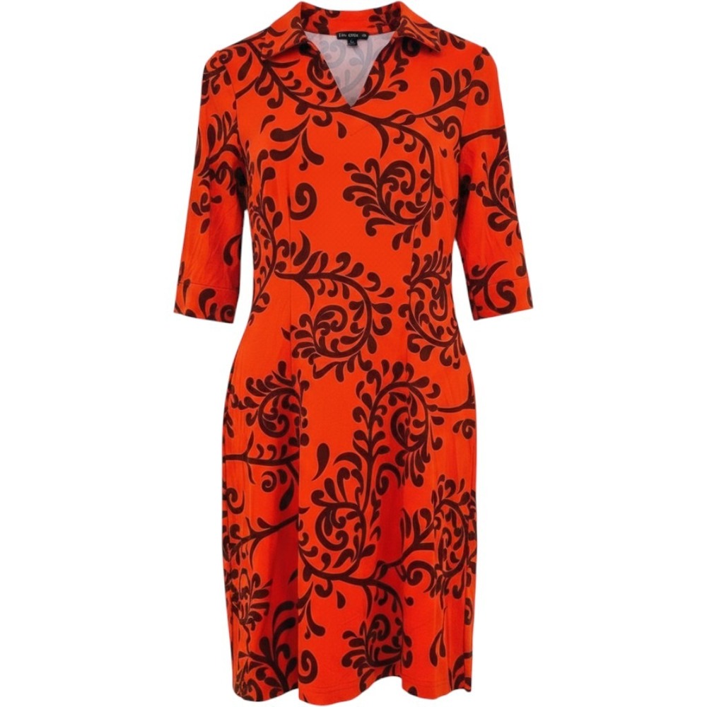 J.McLaughlin Catalina Orange Scroll Shift Dress‎ Preppy Resort Coastal Women's M